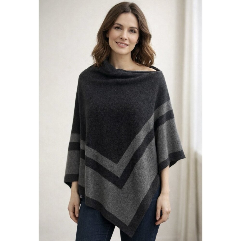 NEW MORAY Mongolian Cashmere Poncho One OSFM Grey Black Luxury Designer MSRP$699